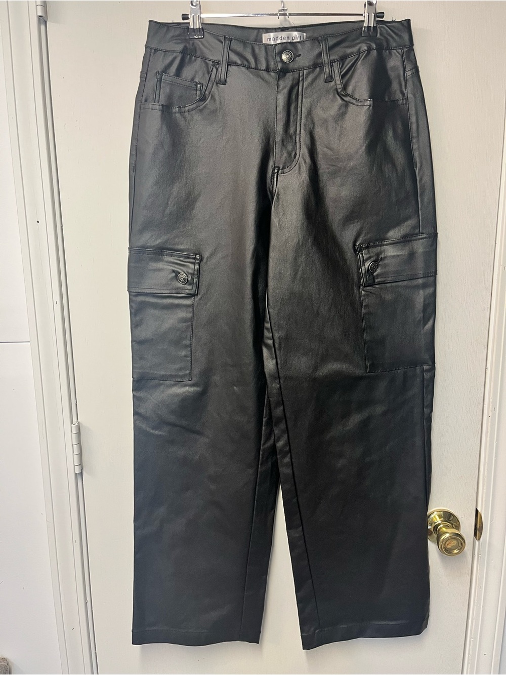 Madden Girl Black Coated Cargo Pants